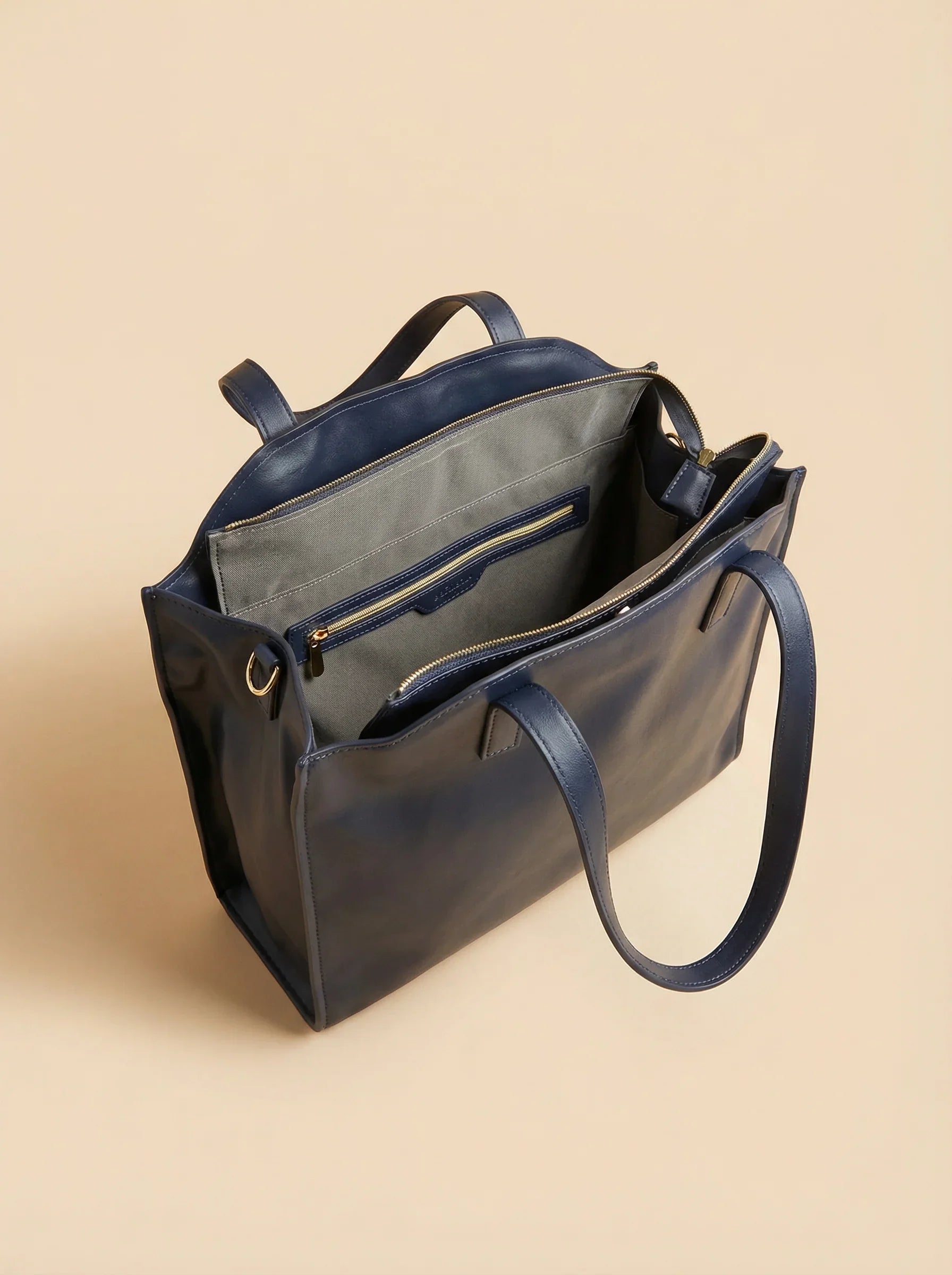 bebefit.eu navy tote bag, open top, grey inner pockets, premium baby carrier accessory