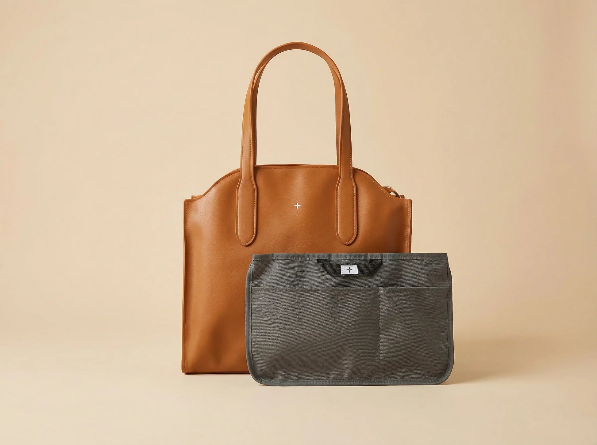 bebefit.eu brown leather tote bag with gray removable organizer, premium baby gear